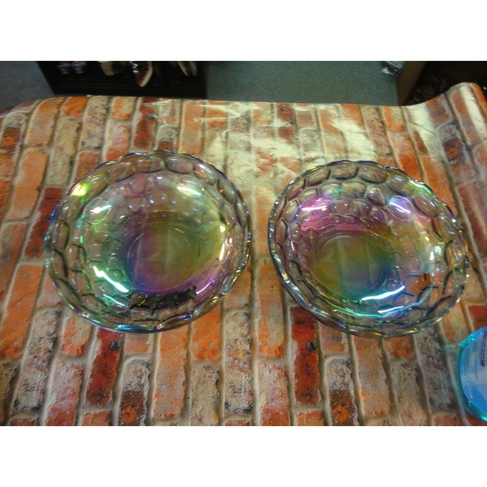2 lot large carnival ? glass bowls purple iridescent 9.25"
